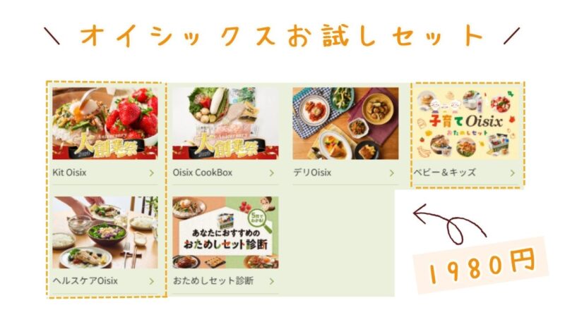 オイシックスお試しセット1980円シリーズは5種