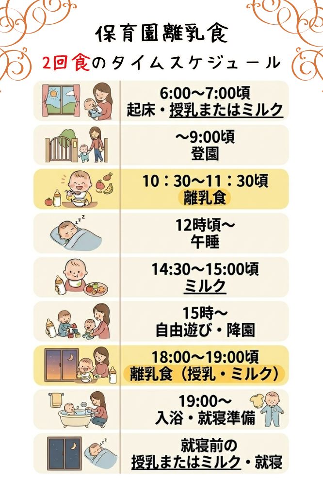 保育園離乳食|2回食のタイムスケジュール